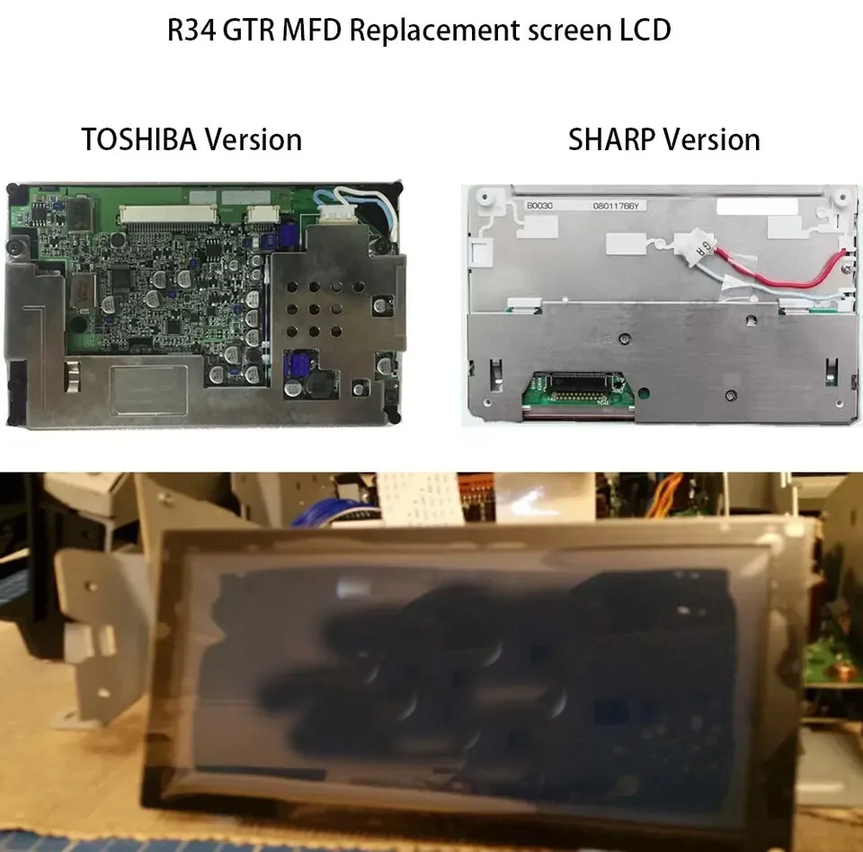 Display LCD MFD R34 GT-R para NISSAN Sharp S1 99~20 e TOSHIBA S2 posteriores a 2000 - Painel de Substituição Multifuncional