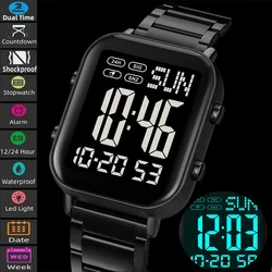 Skmei Men Digital Watches Luxury Stainless Steel Strap Dual Time Zone Man Sports Bracelet Watch 30M Waterproof Male Alarm Clock