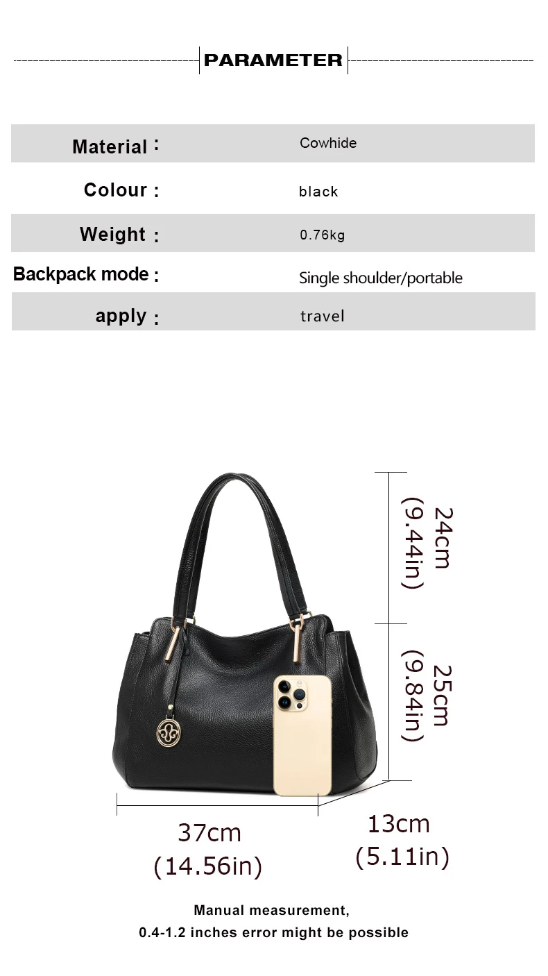 Aidrani Damen-Tragetasche aus echtem Leder, einfarbig, große Handtasche aus Rindsleder, lässige Umhängetasche – Detail 5