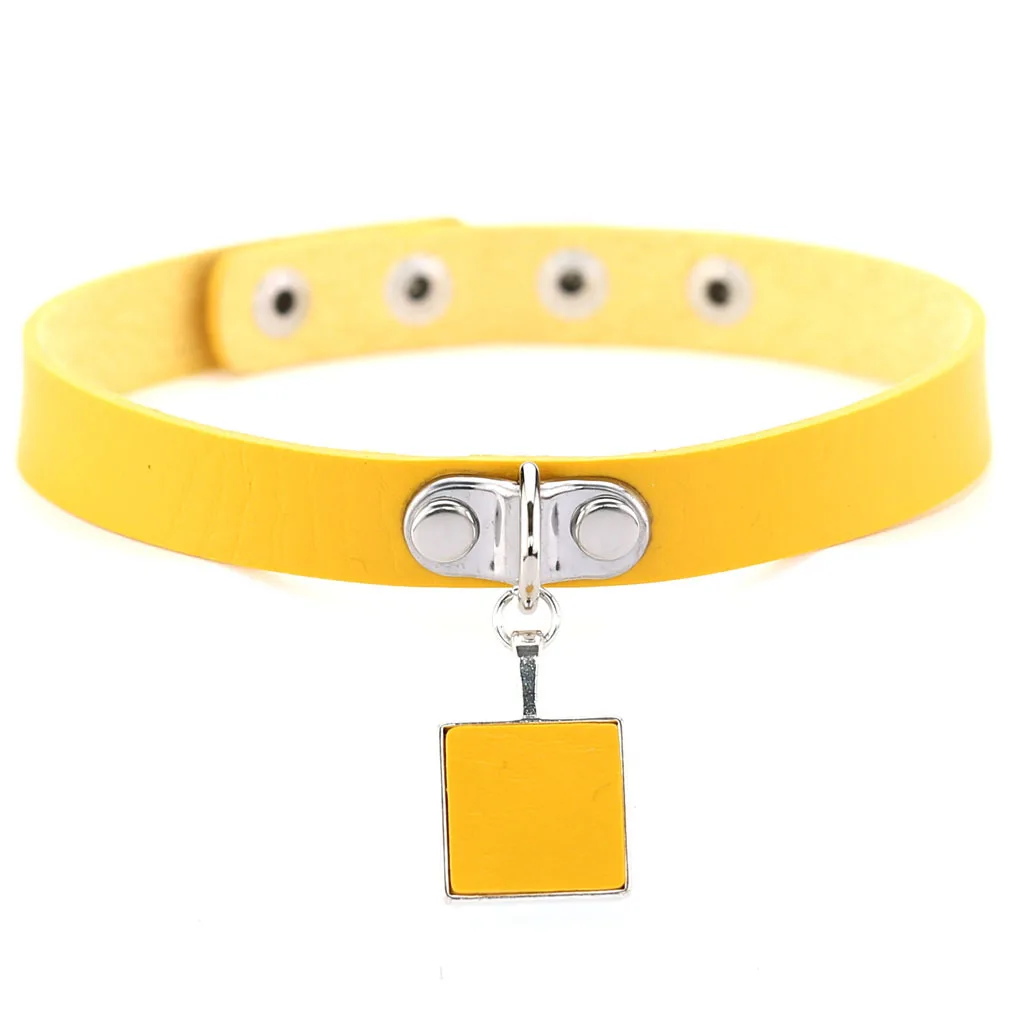 Punk Harajuku Soft girl Trend Simple Personality Geometric shape Multicolored Leather Stainless steel Necklace Clavicle chain