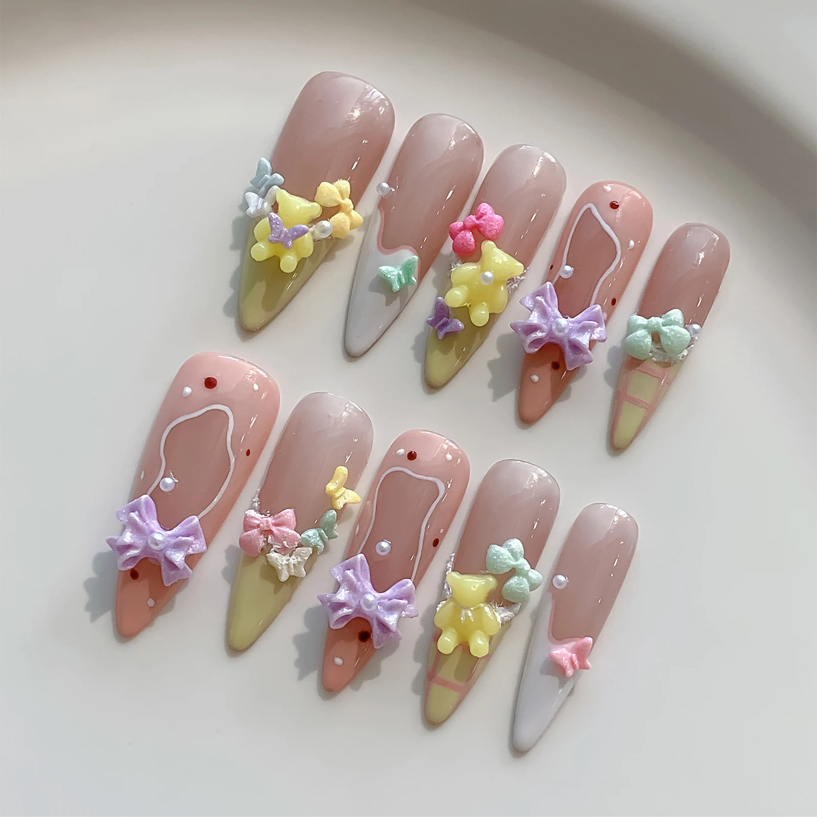 Exquisite and versatile mixed butterfly cross nail accessories, mini macaron mixed color, wearable nail accessories wholesale