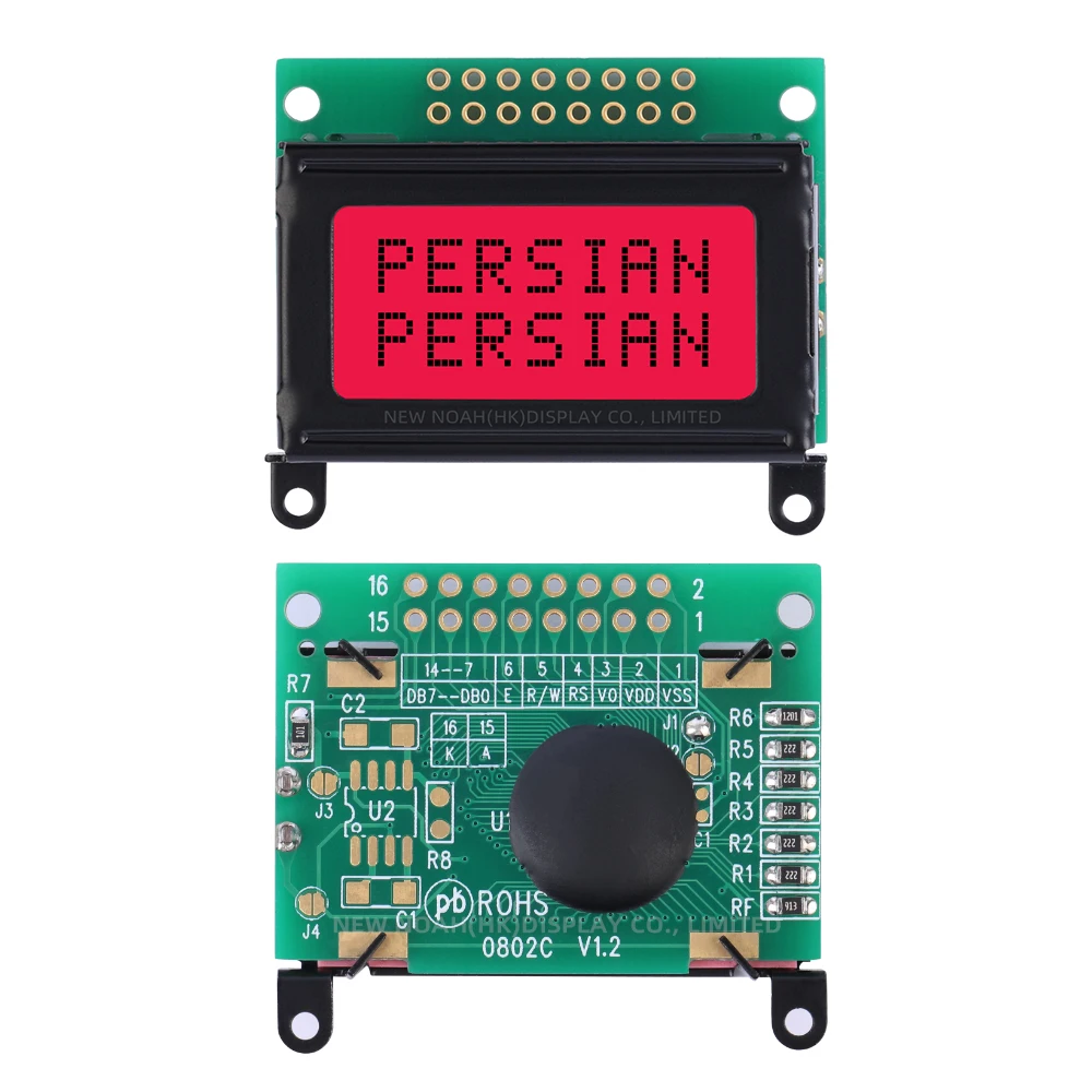Persian Red Light Black Letters 0802C Character LCD Display Screen 2X8 LCD 3.3V Or 5V Ultra Small Module With Ear Hook Hole 8X2