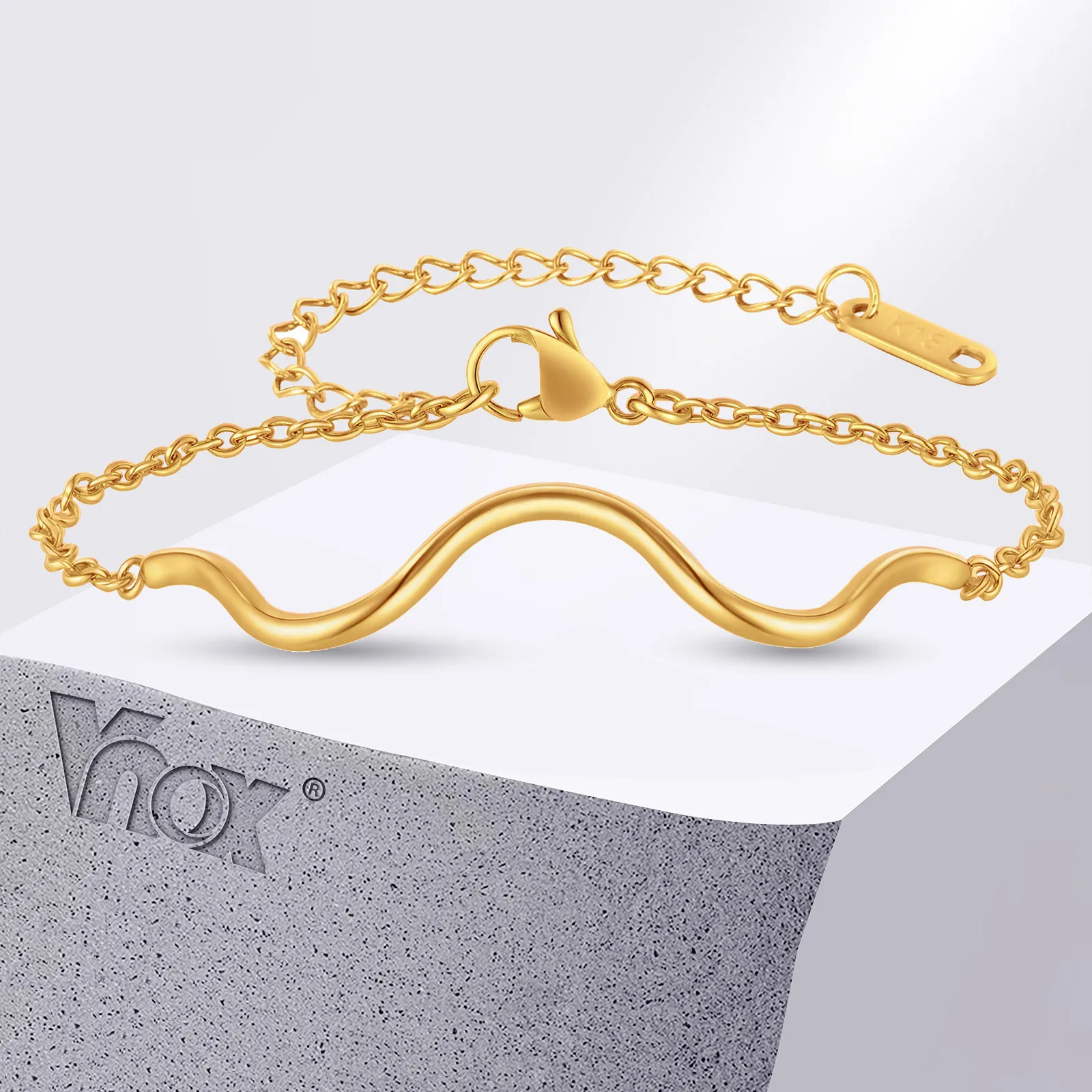 Vnox Ripple Shaped Bar Bracelets for Women Girls, Gold Plated Snake Charm Bracelets with Cable Chain, Stackable Jewelry