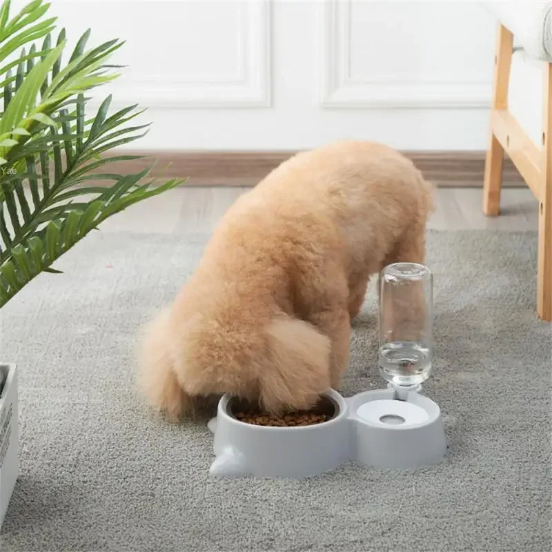 Pet Cat Bowl Automatic Feeder Water Dispenser Dog Cat Food Bowl With Drinking Raised Stand Double Dish Bowls For Cats Dogs Pet