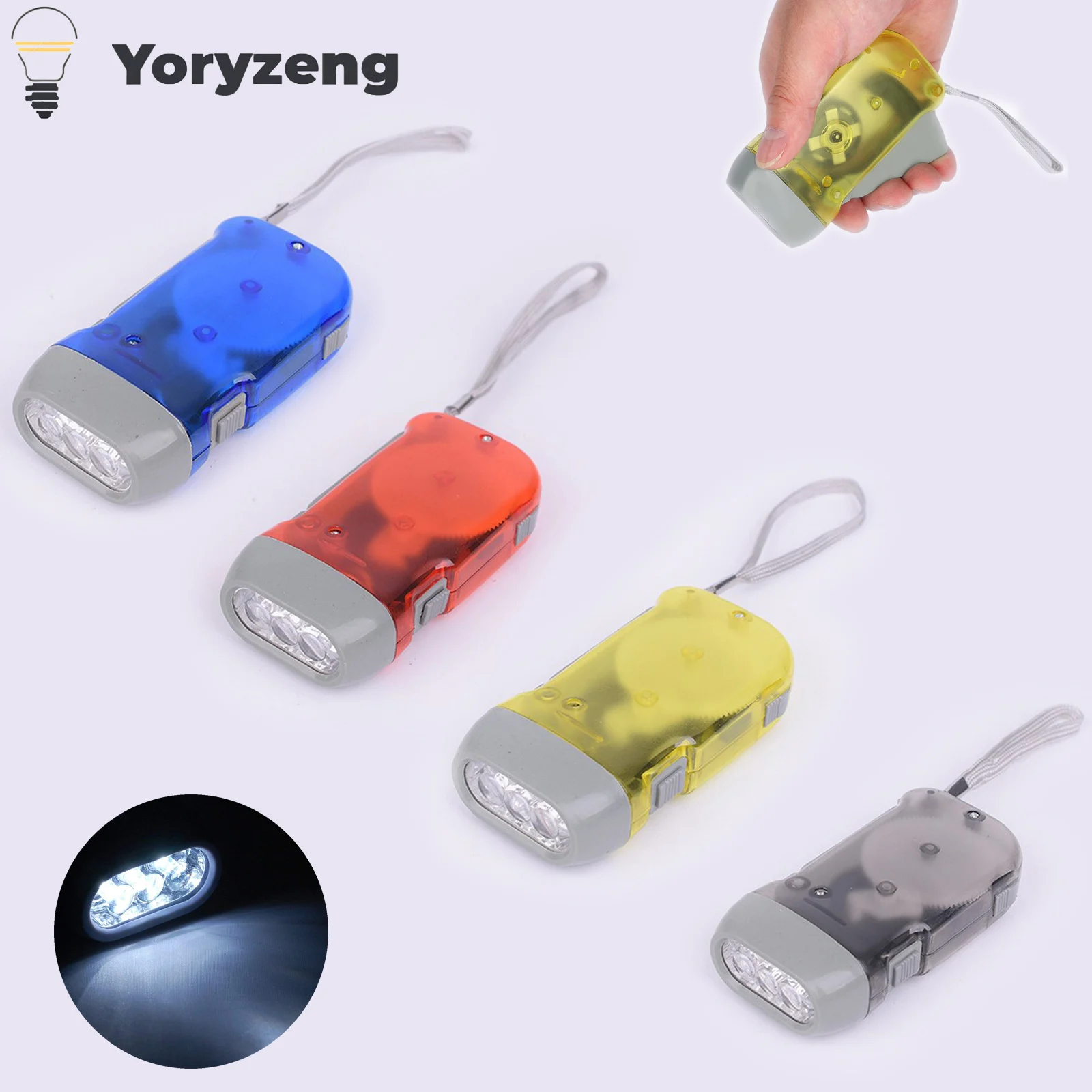 Portable Hand Pressing LED Night Flashlight Self-Powered Dynamo Crank Power Wind Up Manual Power Generation For Camping Riding