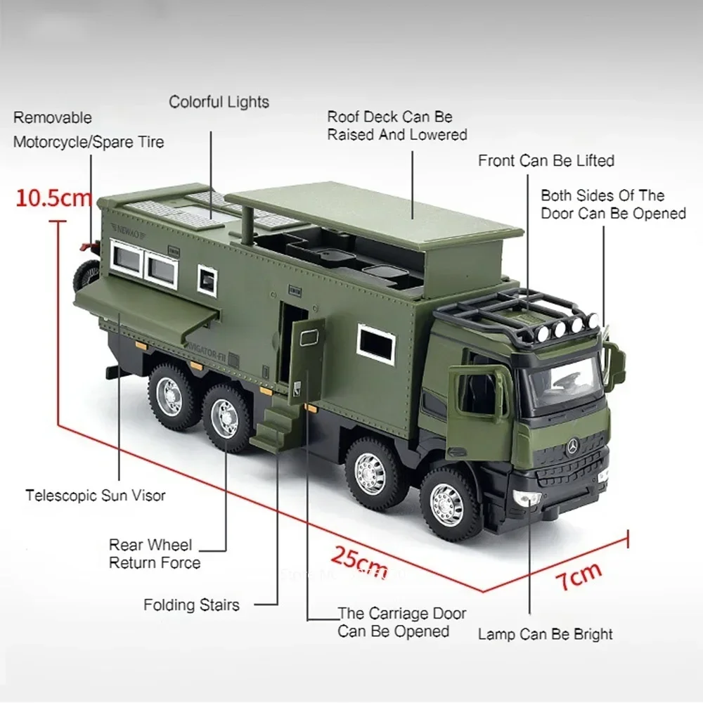 1/24 Benz Nomadism Off-road RV รถยนต์รุ่นของเล่นล้อดึงกลับยางยาง Light เพลงมอเตอร์บ้านเด็กตกแต่งของขวัญ