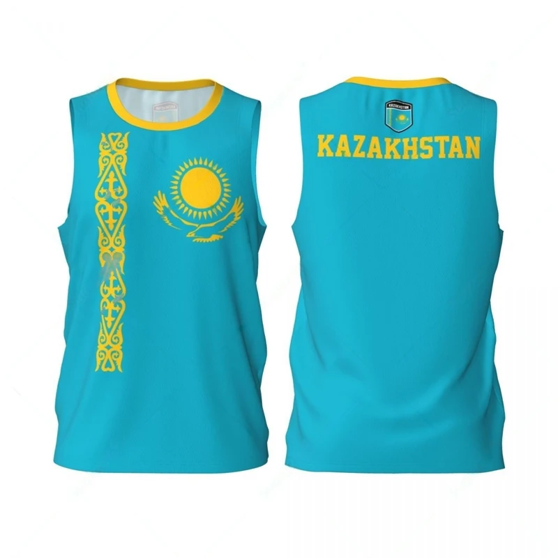 Kazakhstan Flag Graphic Tank Top Simple Fashion Men Women 3D Printed Basketball Jersey Tee Loose Sports Sleeveless T Shirts Vest