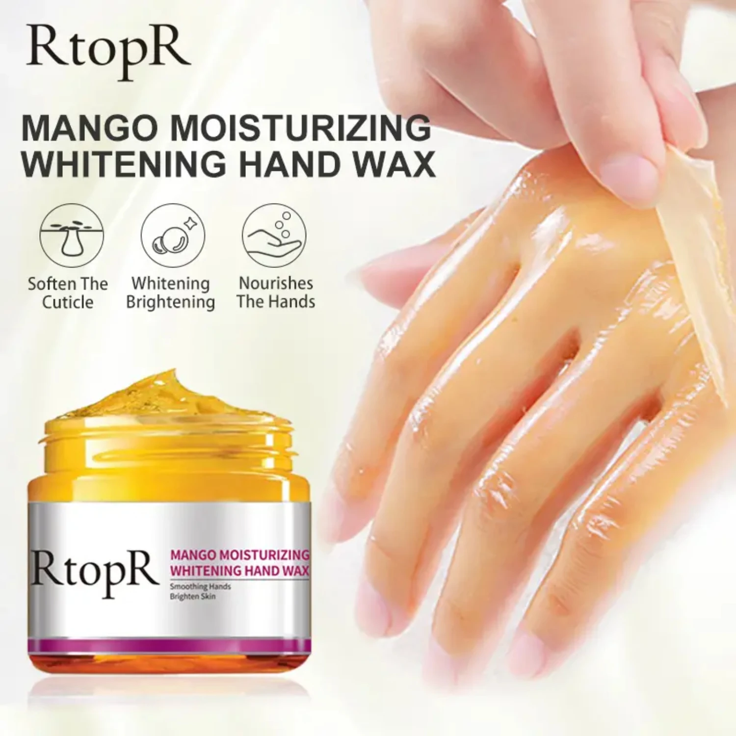 RtopR Whitening Mango Hand Wax – 50 g Peeling-Eigenschaften für feuchtigkeitsspendende, nährende und feuchtigkeitsspendende, seidig glatte Hände