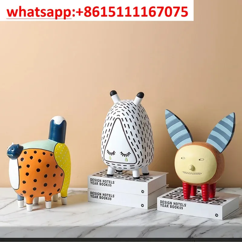 Nordic Cute Cartoon Resin Abstract Animal Figurine, Modern Hand Painted Statue Ornament for Home and Model Room Decoration