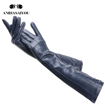 Guantes de cuero Multicolor para mujer, manoplas de piel de oveja de 50cm de largo, mantienen el calor, gloves-2226C de invierno