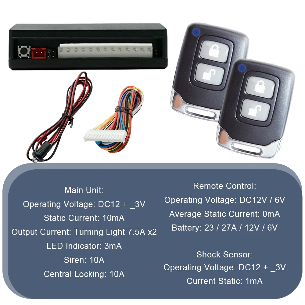 For Universal Vehicles Car Remote Central Locking Alarm System Kit 405/T242