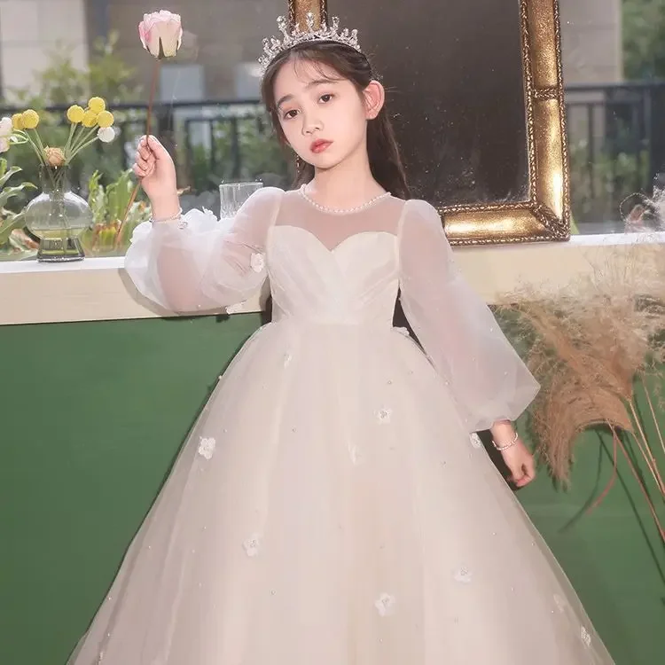 New White Dresses for Kids Girls Princess Elegant Wedding Guest Children Bridesmaid Lace Dress Party Evening Gown 3 6 14 Years