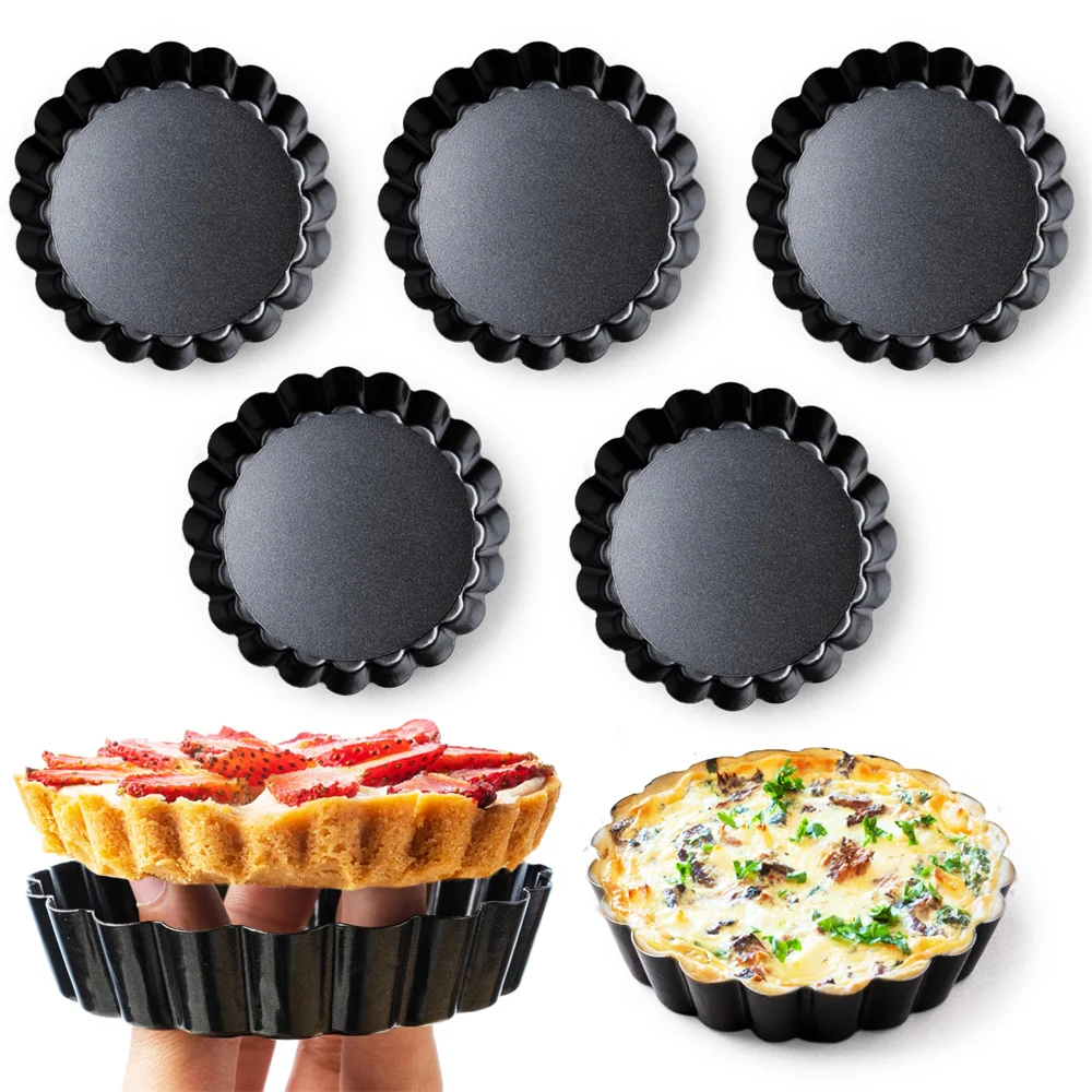 8/10/12cm Mini Pie Muffin Cupcake Pans Non-Stick Tart Quiche Flan Pan Molds Pie Pizza Cake Mold Removable Loose Bottom Round