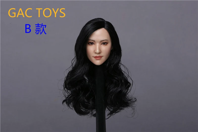 GACTOYS GC015 1/6 Scale Female Soldier Asian Beautiful Head Sculpt with Long Curls Hair Fit 12'' Action Figure Body