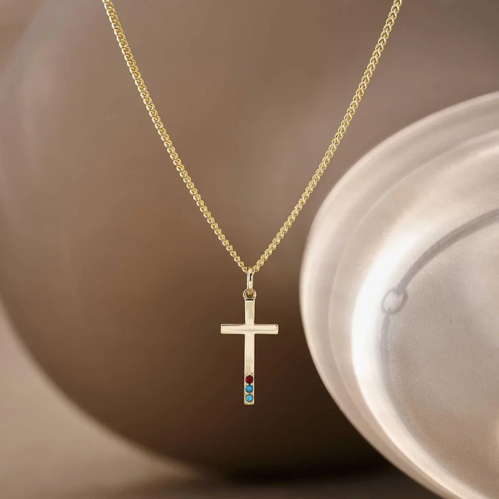 Custom Cross Pendant Necklace Personalized Stainless Steel Chain Mini Birthstone Charm Family Gift For Mom Daddy