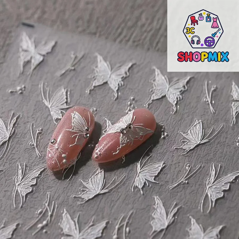 흰색 나비 모양 네일 스티커 입체적 부조 데칼 접착제 네일 아트 살롱 DIY 네일 아트 매니아