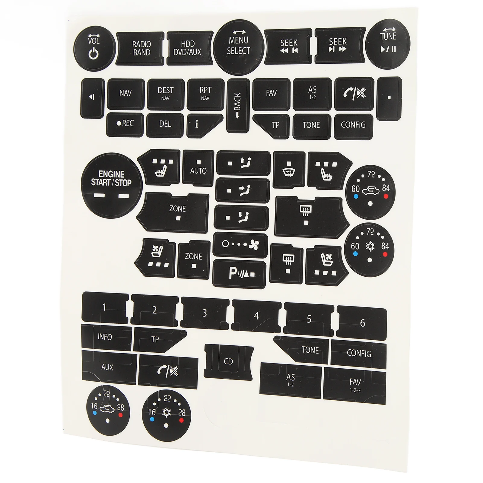 Car Dashboard Radio Button Repair Stickers Set Console Button Replacement Decal Set Fit for SAAB 3 Gen 9-5NG 9-4X