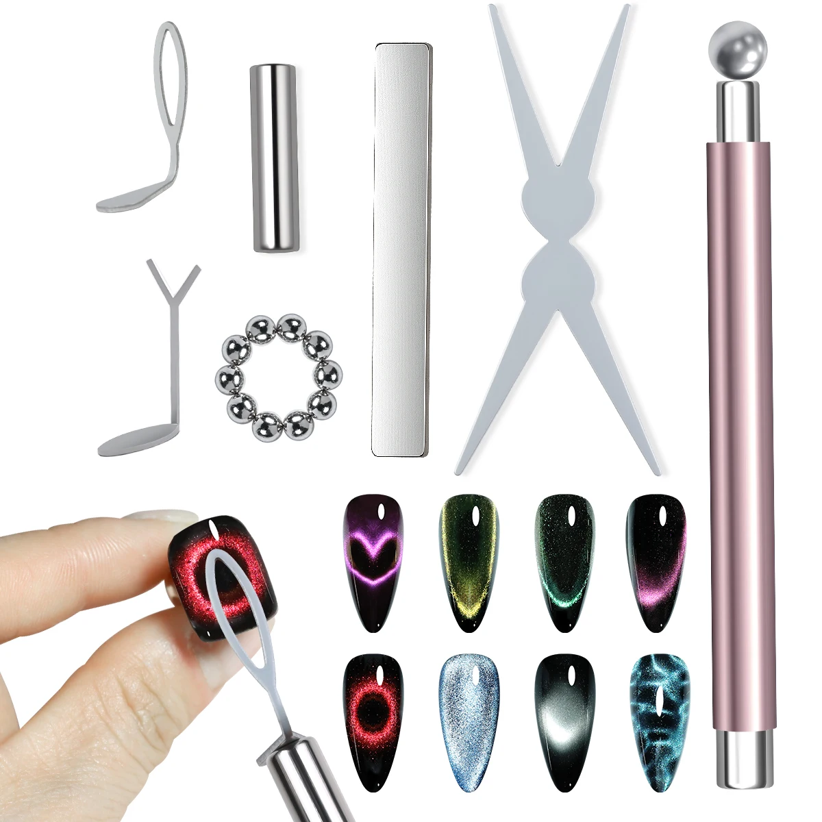 4/7pcs Cat Eye Magnet Set With Y-Shaped Iron For Heart Cat Eye Effect Magnetic Design Multi-functional DIY Nail Tool Supplies