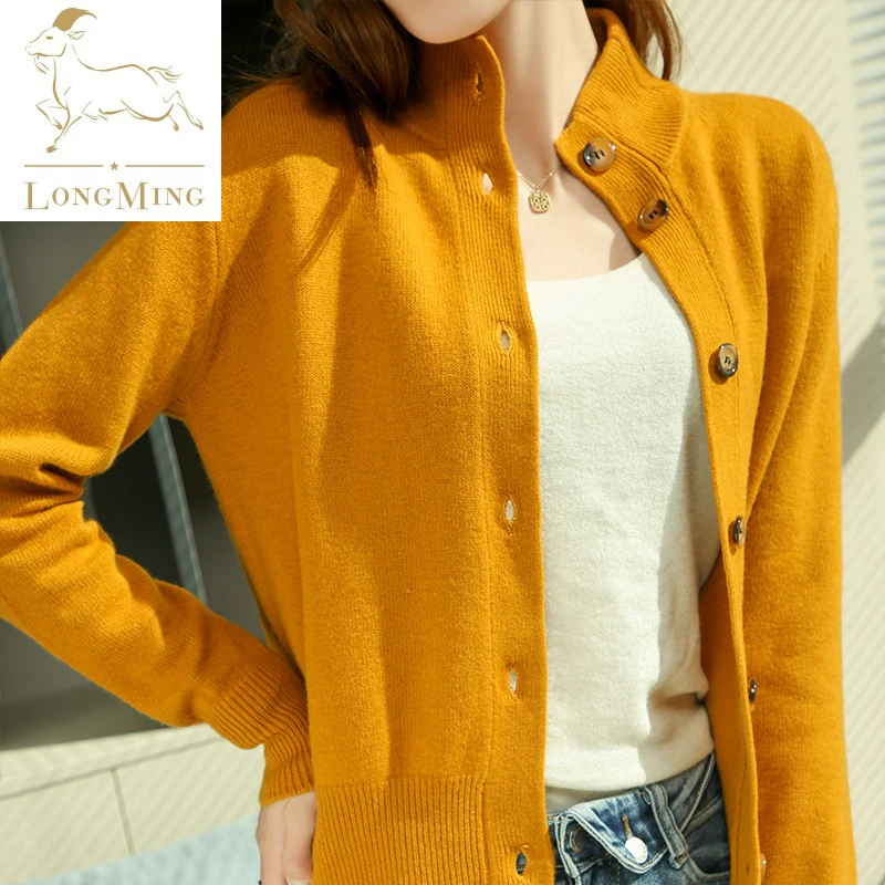 LONGMING 2022 Women Cardigan Sweater 100% Merino Wool Cardigan Top Autumn Knitted Cardigan Sweaters Soft Cashmere Sweater Korean