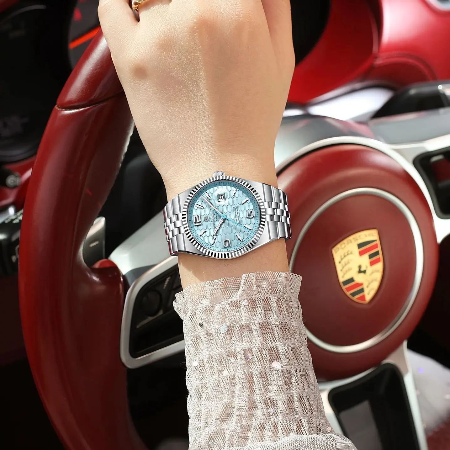 POEDAGAR ساعات نسائية أنيقة عالية الجودة ساعة فاخرة للسيدات مضيئة مقاوم للماء تاريخ المرأة كوارتز ساعة اليد Reloj + صندوق #4