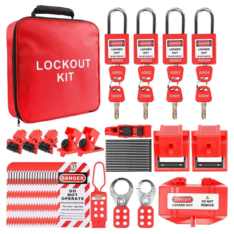 Lock Out Tag Out Kits Electrical,57 Lockout Tagout Kit With Breaker Hasps Tag Padlock Plug Lockout For OSHA-Loto Kit