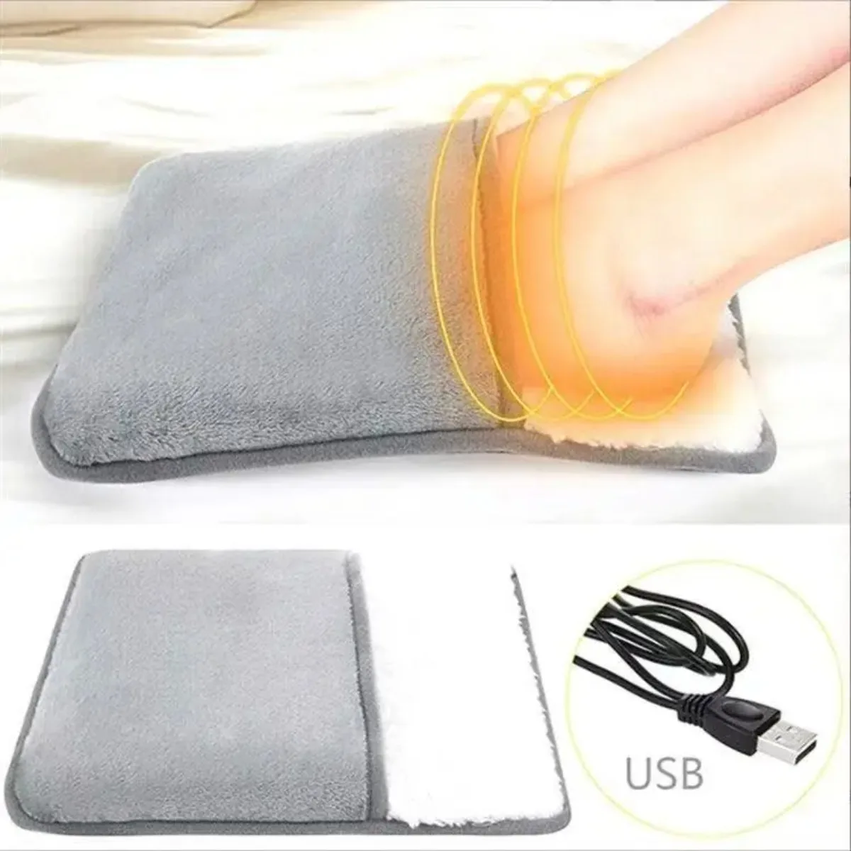 USB Charging Winter Electric Foot Heating Pad Soft Plush Washable Foot Warmer Heater Improve Sleeping Household Warming Mat