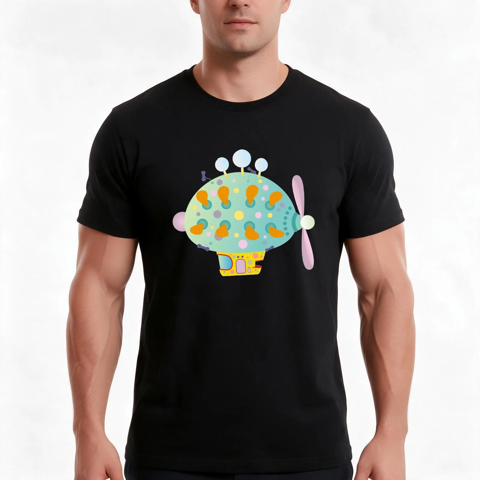 The Pinky ponk zeppelin In the night garden T-Shirt, Summer Casual Cotton Tee, Oversized Streetwear Tops, Vintage Graphic Print