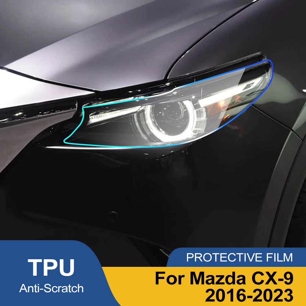 

For Mazda CX-9 2016-2023 Smoke Black High-Gloss TPU Headlight PPF Film Pre-Cut Anti-Scratch Protective Vinyl Wrap Cover Kit