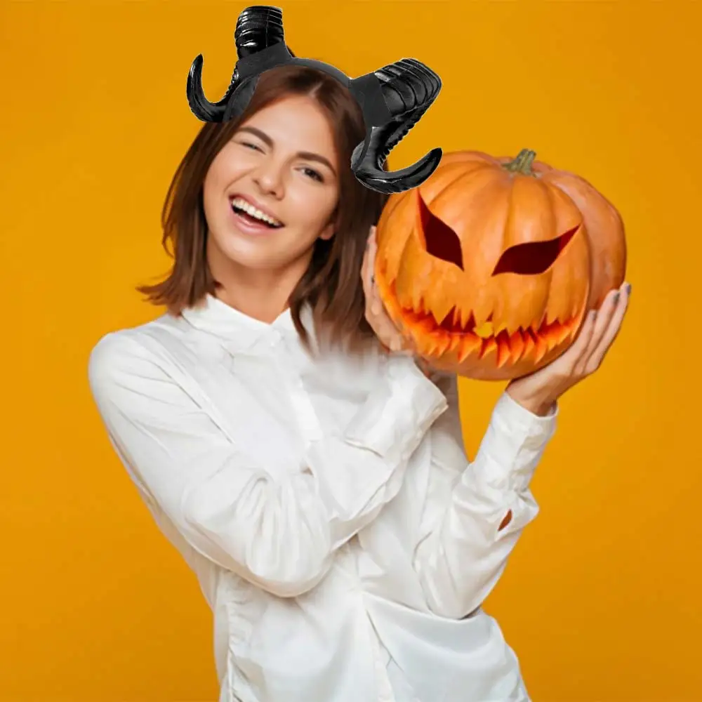 

Artificial Black Demon Horn Headwear Gothic Realistic Halloween Devil Headband Reusable Unisex Goat Horn Hair Hoop Photo