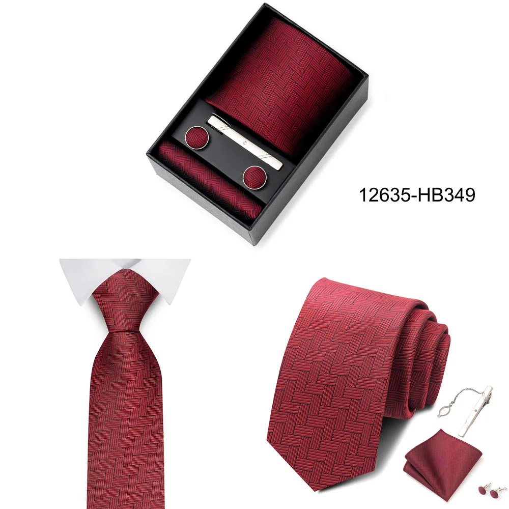 Heißer Verkauf Urlaub Geschenk Box Für Männer 8 cm Krawatte Taschentuch Manschettenknopf Clip Set Blau Druck Hochzeit Geschenk Fit Business – Detail 13