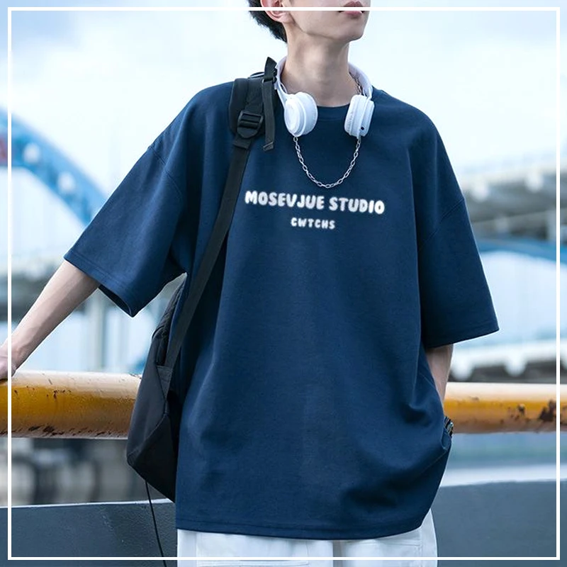 

Trend Cotton Letter Printing Design Sense Versatile Leisure Young Style Round Neck Loose Fashion Men's T-shirt Summer 2024