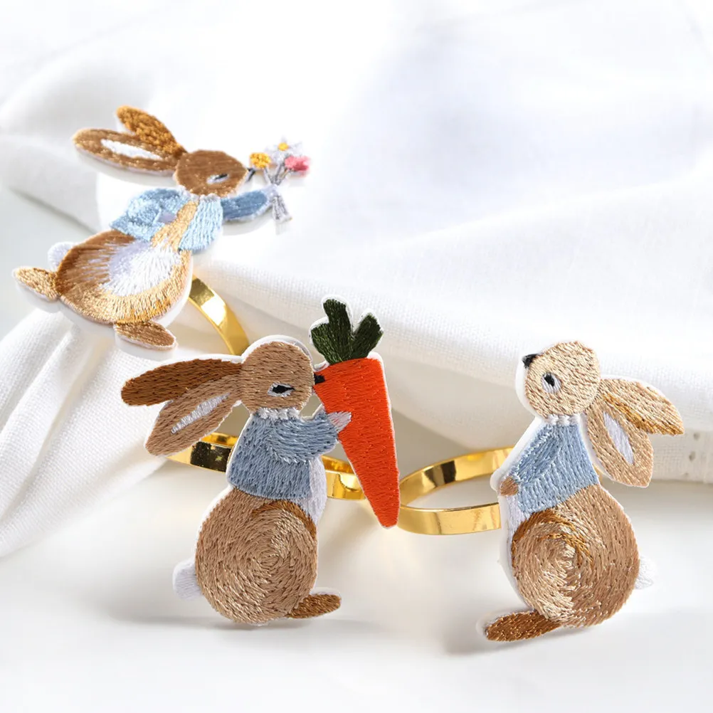 

6Pcs Metal Rabbit Shape Napkin Rings Napkin Buckles Table Decoration Easter Bunny Decor for Home Hotel Restaurant Party