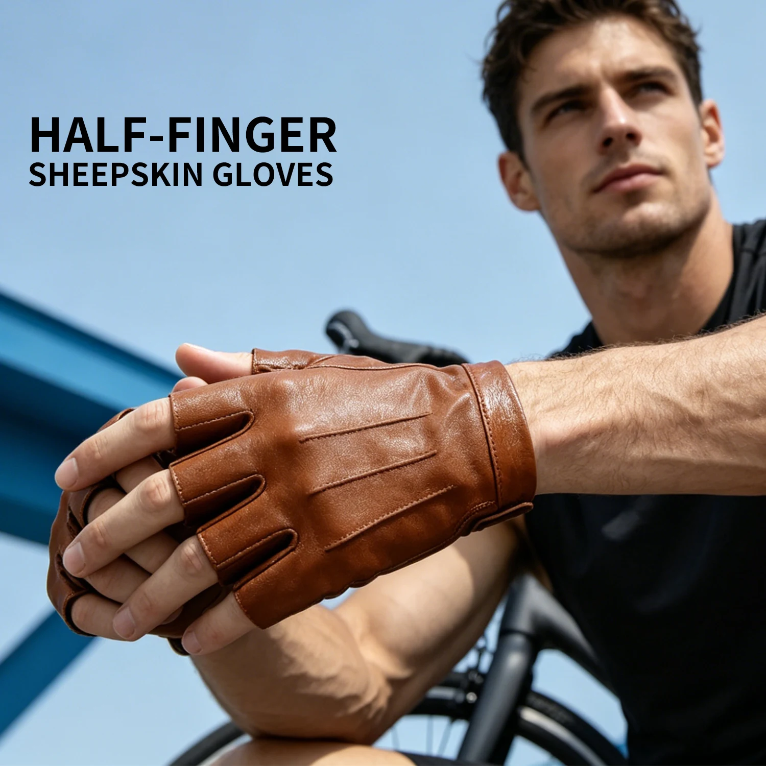 Men's Top Layer Sheepskin Summer Half-Finger Gloves for Cycling and Driving