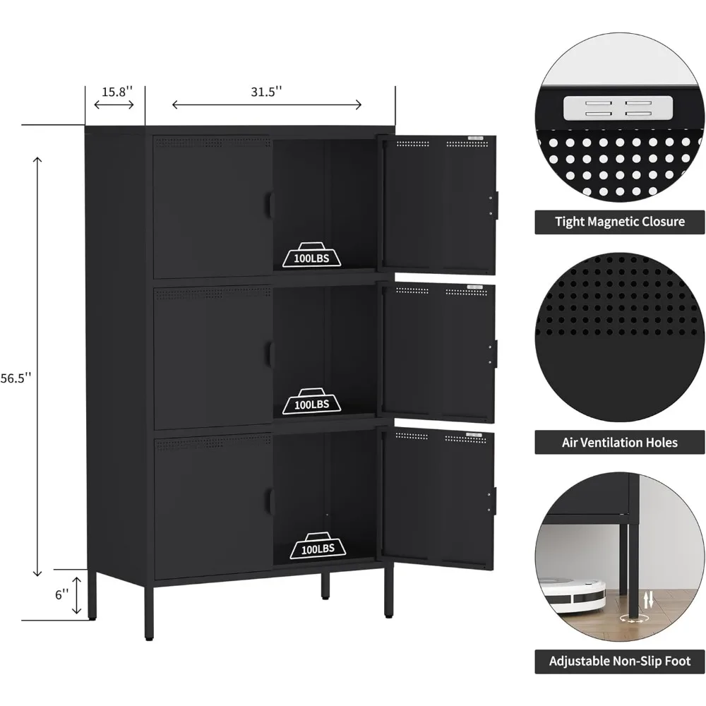 Armadietto portaoggetti con armadietto in metallo con 6 ante e 4 ripiani, armadietto portaoggetti da ufficio in acciaio, armadietto portaoggetti da pavimento per bagno per ufficio