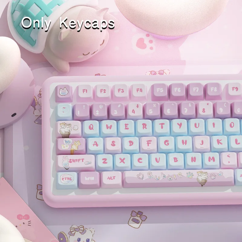 Bubble Kitten Themed Keycaps 138 /158 Key Mda Profile Pbt Thermal Sublimation Mechanical Keyboard Anime Game Cartoon Keycaps