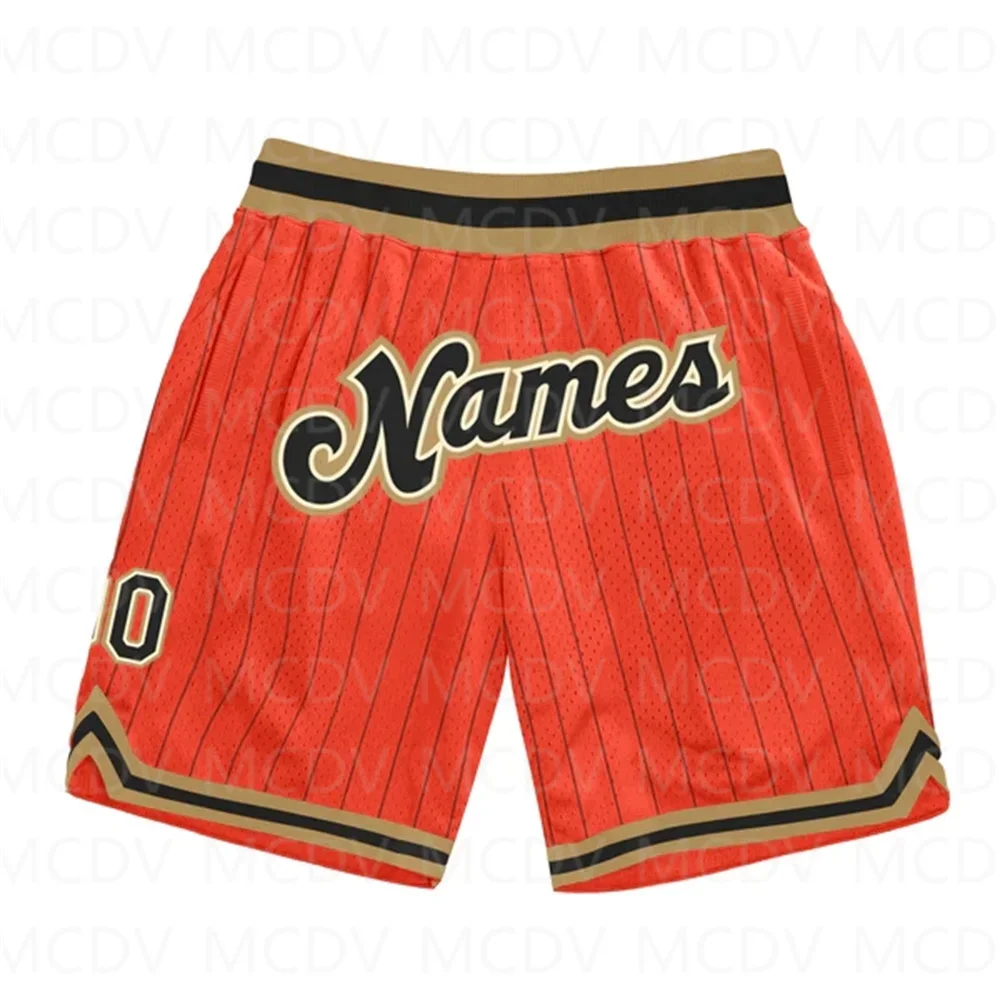 Custom Orange Black Pinstripe Black-Old Gold Authentic Basketball 3D All Over Printed Men's Shorts Quick Drying Beach Shorts