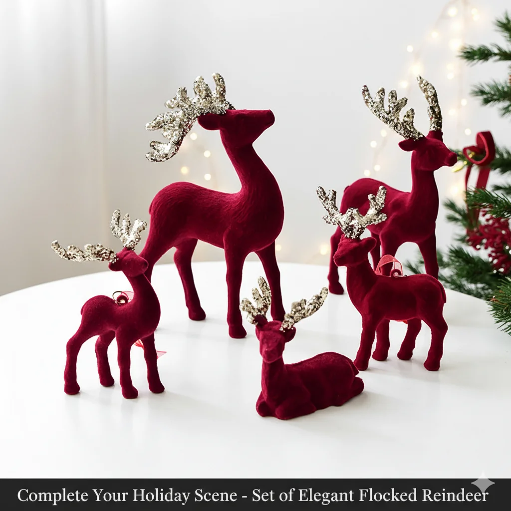 

Christmas elk glitter burgundy flocked deer ornament, Christmas tree pendant, Christmas home decoration handicraft