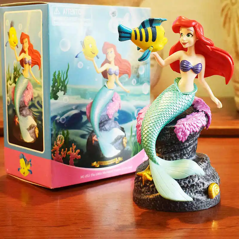 Disney Ariel Anime Figure Character Peripherals Little Mermaid Sitting Statue Fish Tank Model Dolls Ornaments Kids Special Gift