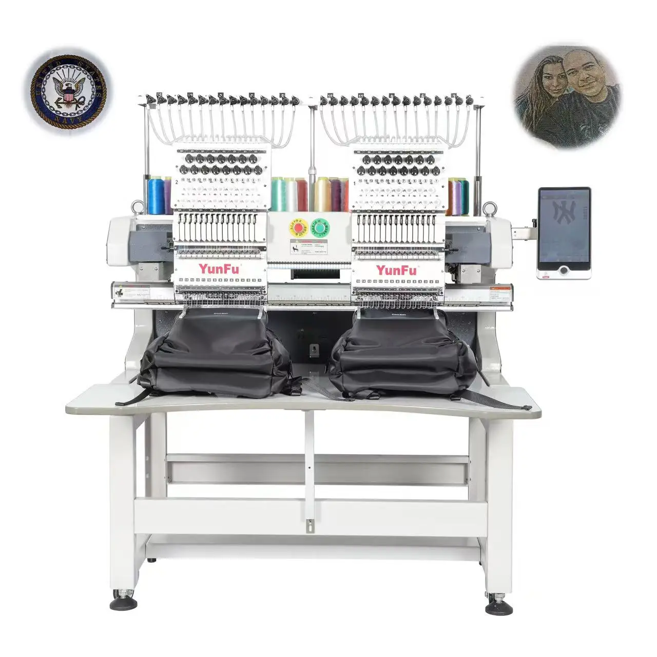 New Fashion High Output 2-Head Embroidery Machine for Typical Clothing for YUNFU QM-1202 1200 Rpm Speed LCD Touch Screen Panel