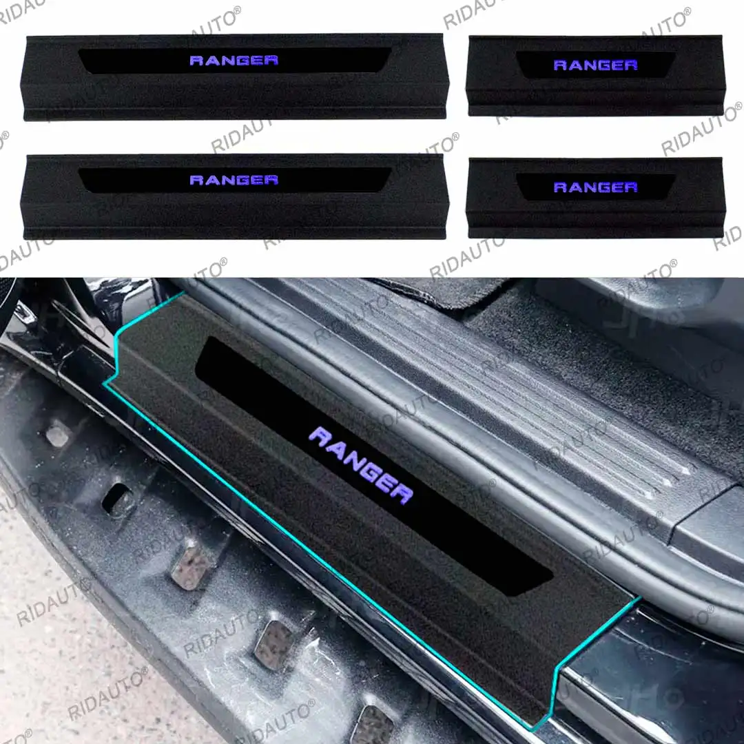 

For Next GEN FORD RANGER 2023 2024 2025 Pickup Door Sill Scuff Plate Protector Trim Pedal Sticker With LED Light Threshold Strip