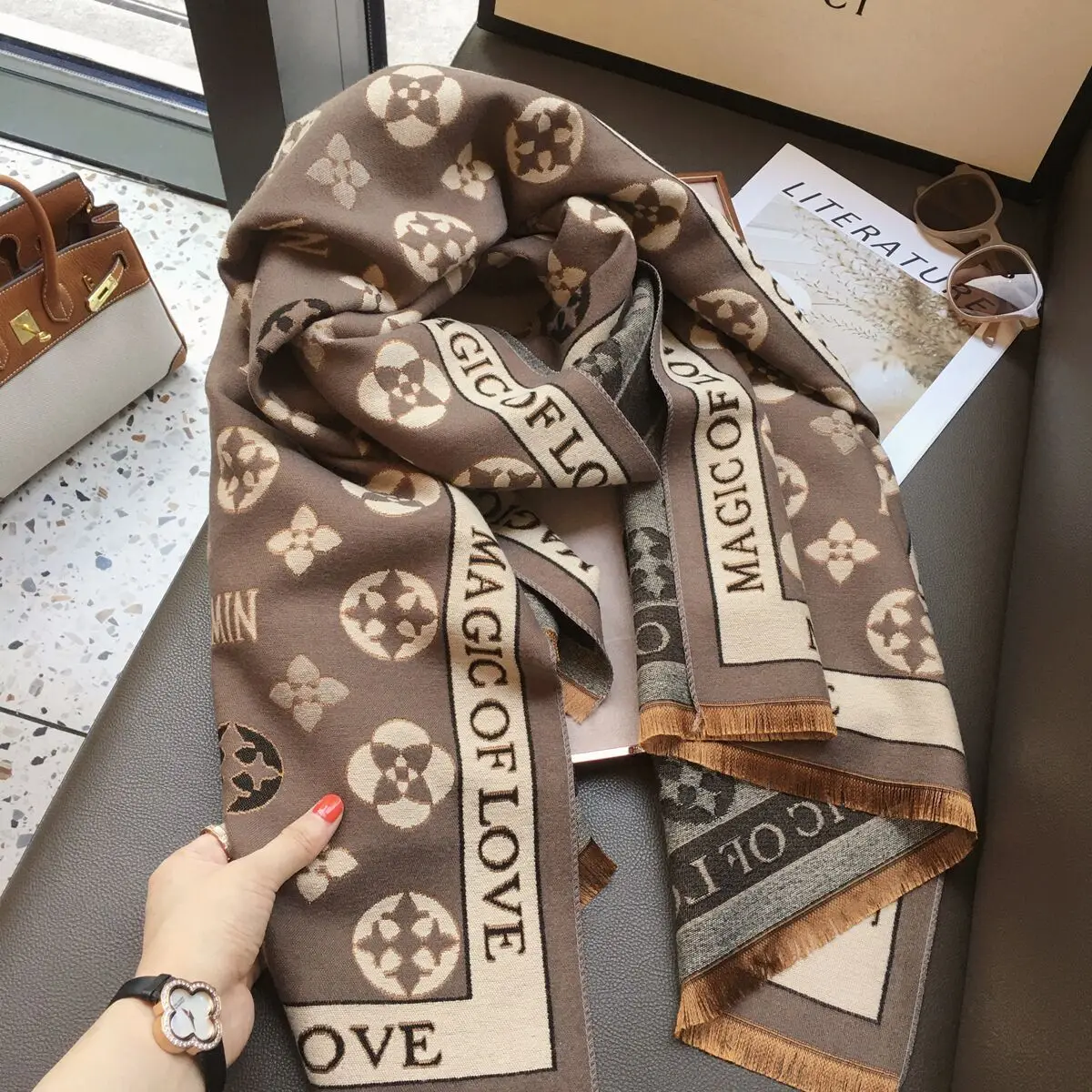 

Winter versatile double-sided imitation cashmere scarf, air conditioning warm shawl, external imitation wool scarf, dual-use