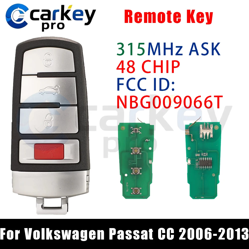 Carkeypro 3+1Buttons 315Mhz 48 CHIP NBG009066T Remote Key For Volkswagen Passat CC 2006-2013