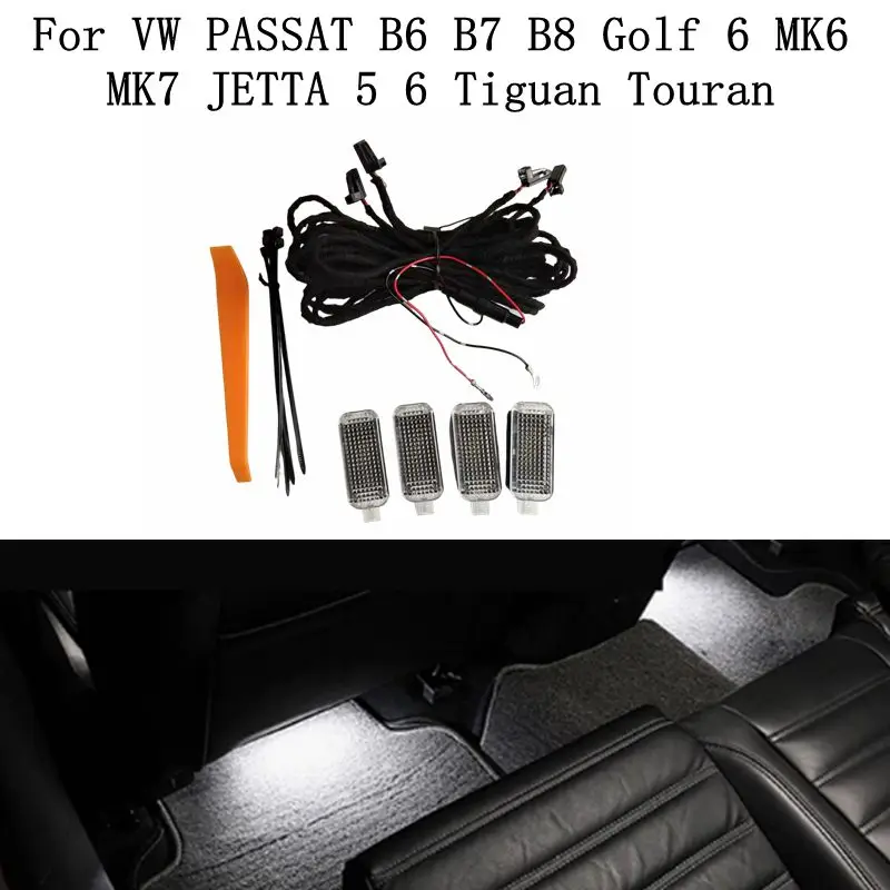 4PCS LED Footwell Light Foot Step Lamps Cable Wire harness For VW PASSAT B6 B7 B8 Golf 6 MK6 7 MK7 JETTA 5 6 Tiguan Touran