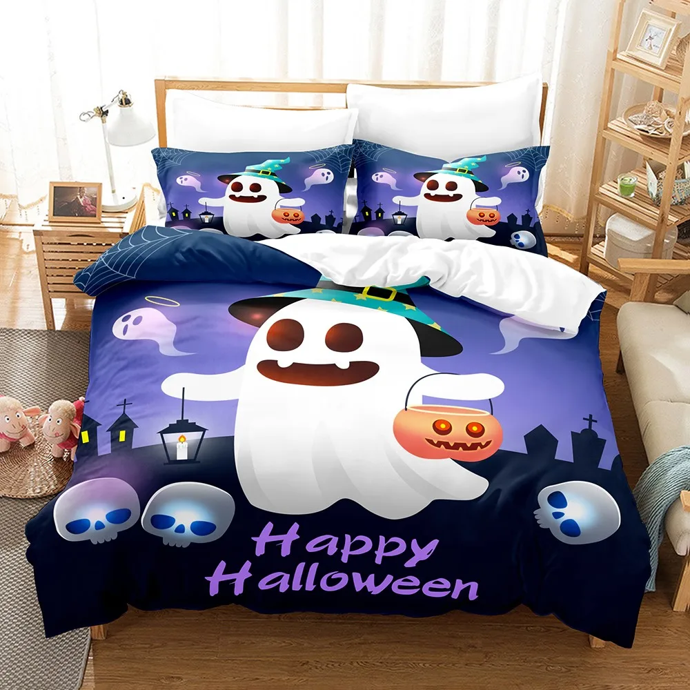 

Halloween Bedding Set Cute Cartoon White Ghosts Pattern Bedding Set Bedroom Decor for Kids Halloween Gifts Halloween Decorations