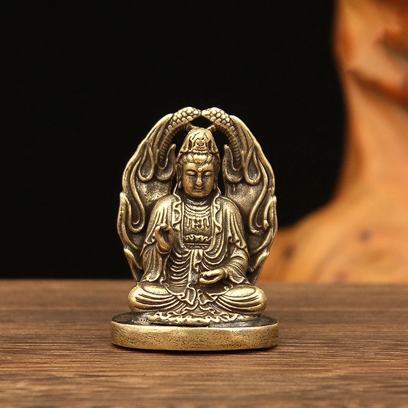 Antique Brass Small Buddha Statue Pocket Guanyin Miniature Figurines Home Office Desk Decorative Ornament Statue Gifts