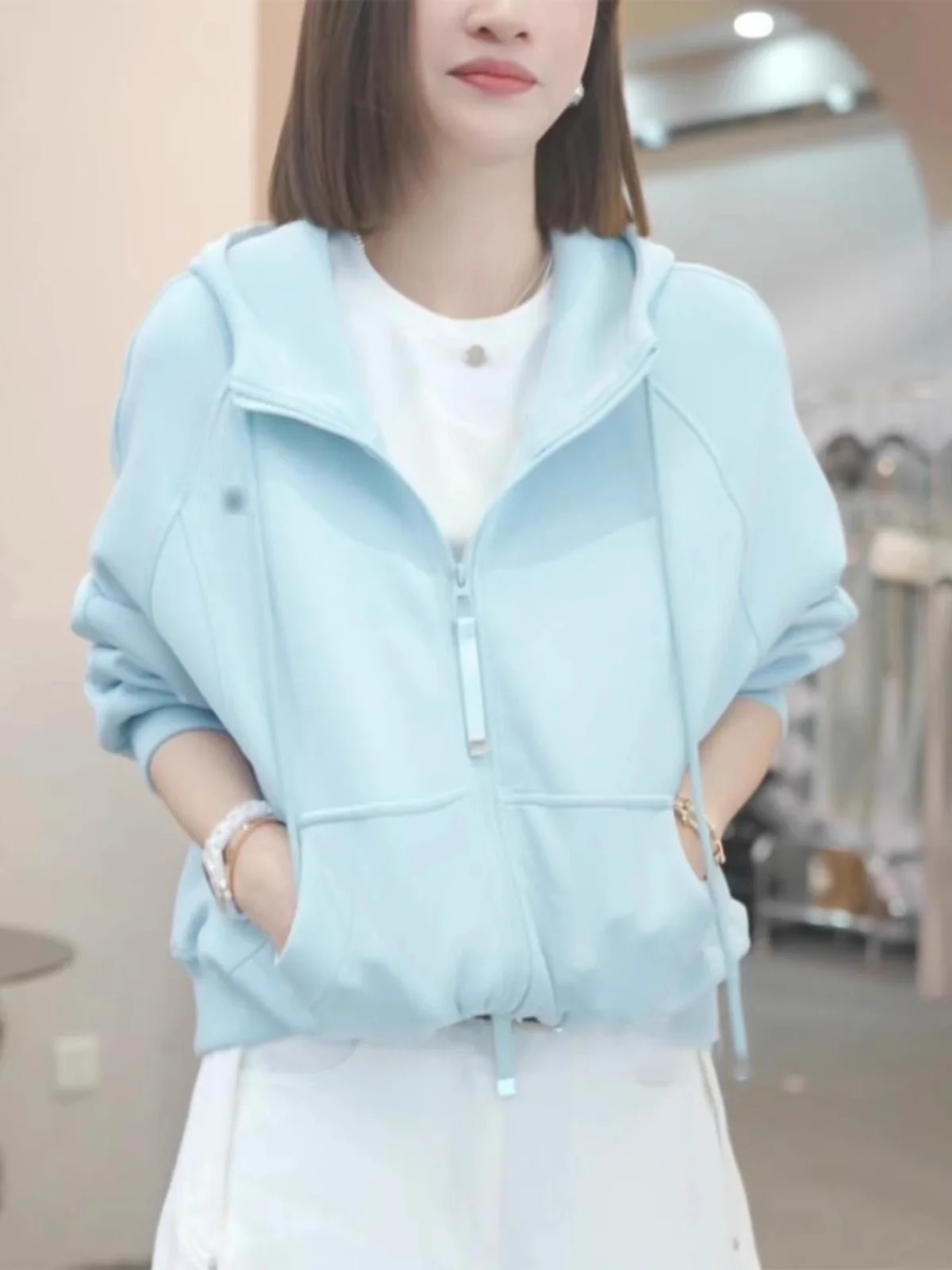 Faionable Rits Hoodie Jaet Dames Lente Herfst Losse Casual Sport Top Leeftijdverlagende Ele Hot Fire Beau