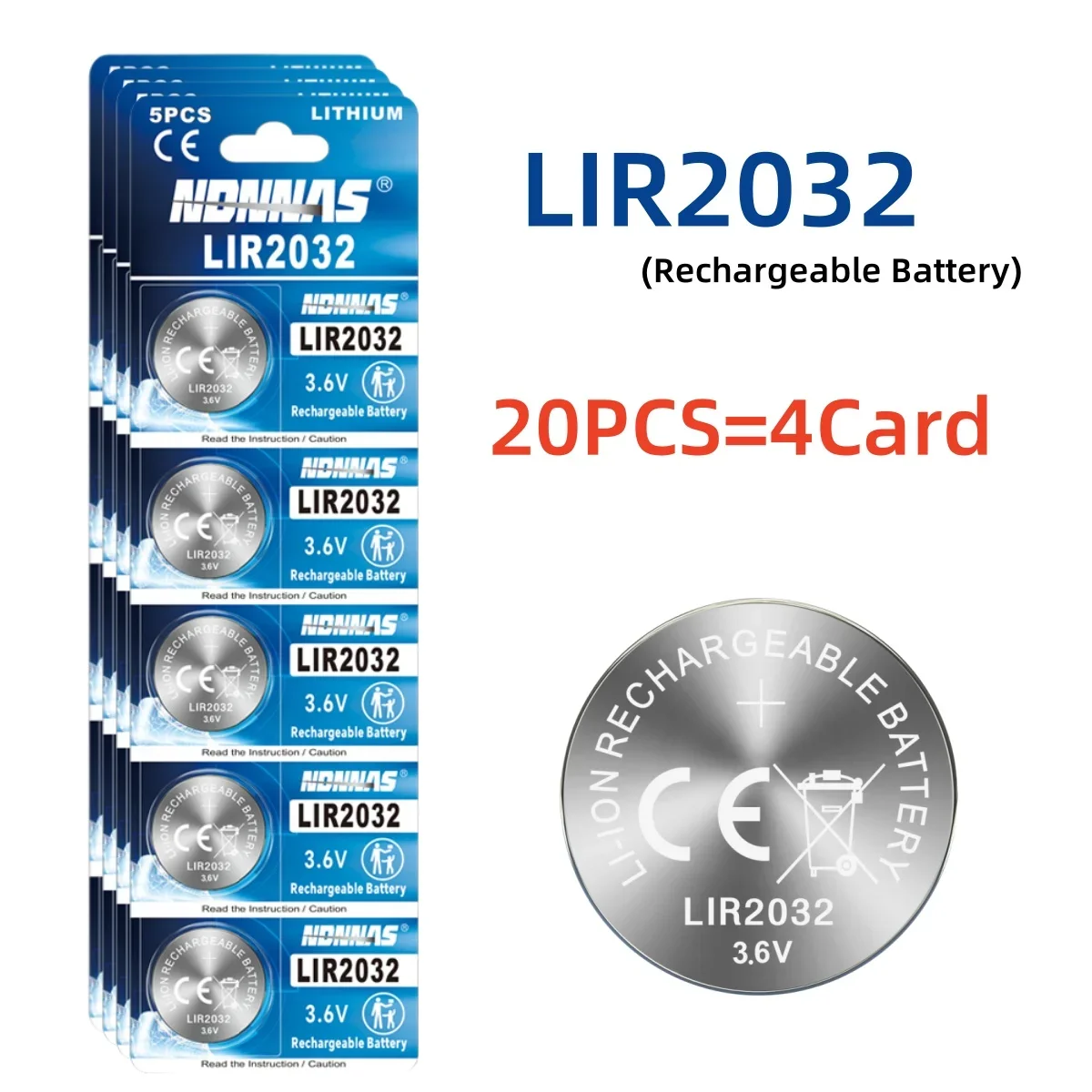 Rechargeable LIR2032 Battery 20-50PCS Lithium Coin Cell Can Replace CR2032 For Watch view 3