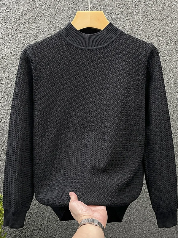 

mat f-High Collar Long Sve Knitted Sweater Men's Autumn Winter Slim Fit Trendy Base irt Stand Youth Casual ...