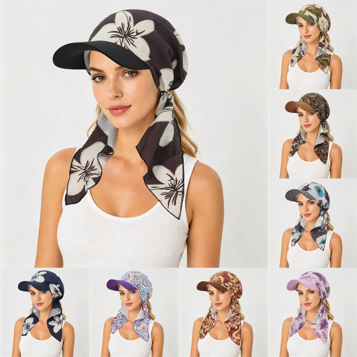 Fashion Print Muslim Hijab Caps With Brim Women Baseball Cap Wrap Head Ramadan Ladies Headwear Bandana Turban Bonnet
