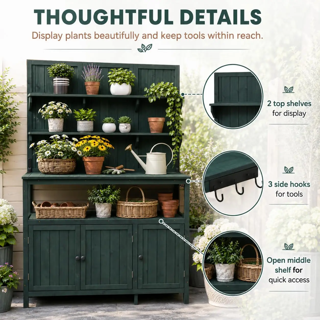 Solid Fir Wood Potting Bench Workstation with Hutch for Garden Outdoor Backyard, Customized
